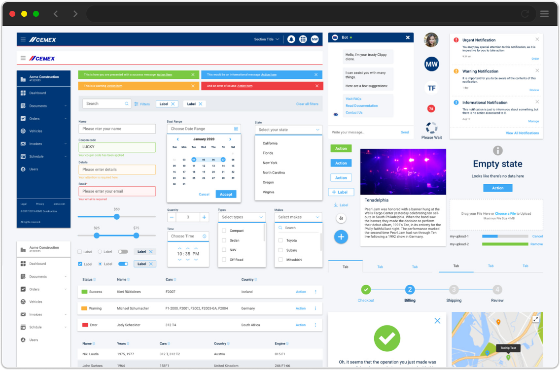 screenshot from design system of cemex components